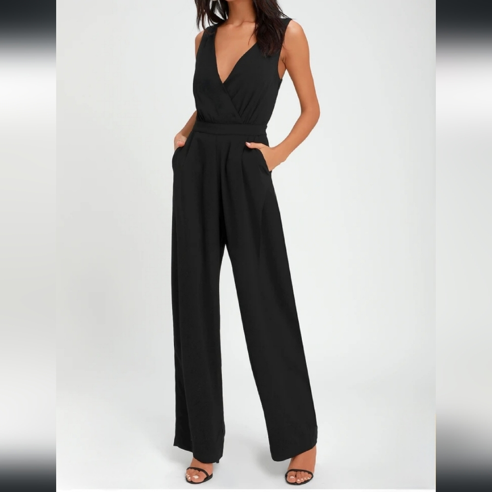 New, Kiska Black Lace Wide-Leg Jumpsuit
